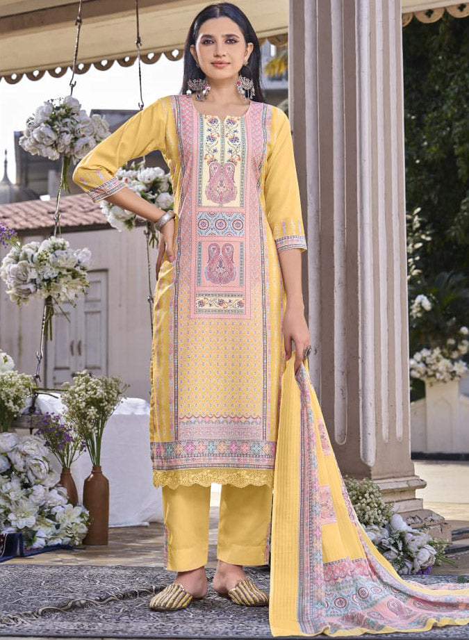 Printed Cotton Unstitched Suit Dress Material with Dupatta for Women