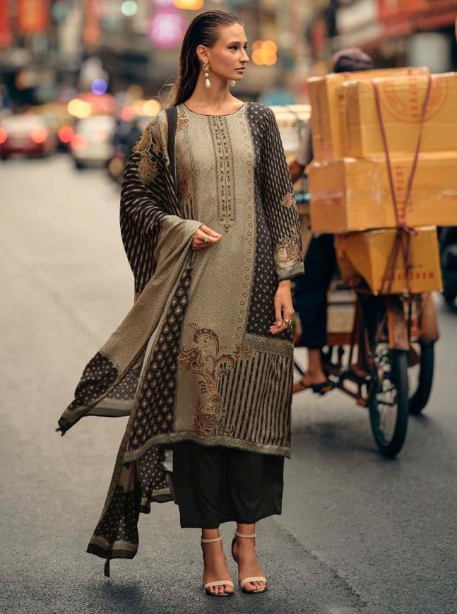 Black Unstitched Pashmina Winter Salwar Suit Material for Women