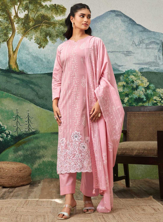 Pink Pure Cotton Cambric Unstitched Suit Dress Material for Women