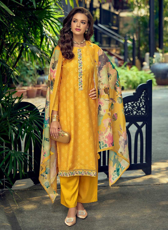 Orange & Green Muslin Festive Style Salwar Suit