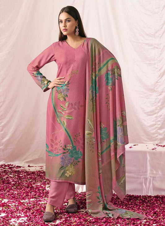 Simar Unstitched Pashmina Winter Suit Material Printed with Siroski Work
