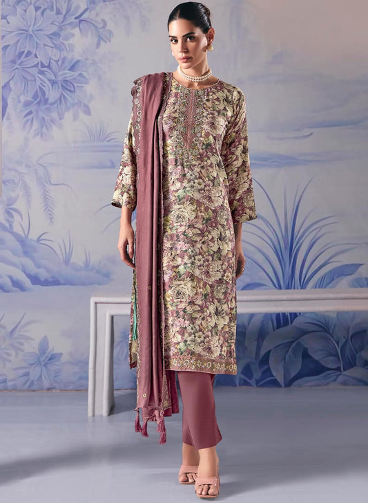 Winter Pashmina Unstitched Suit Set Dress Material with Embroidery