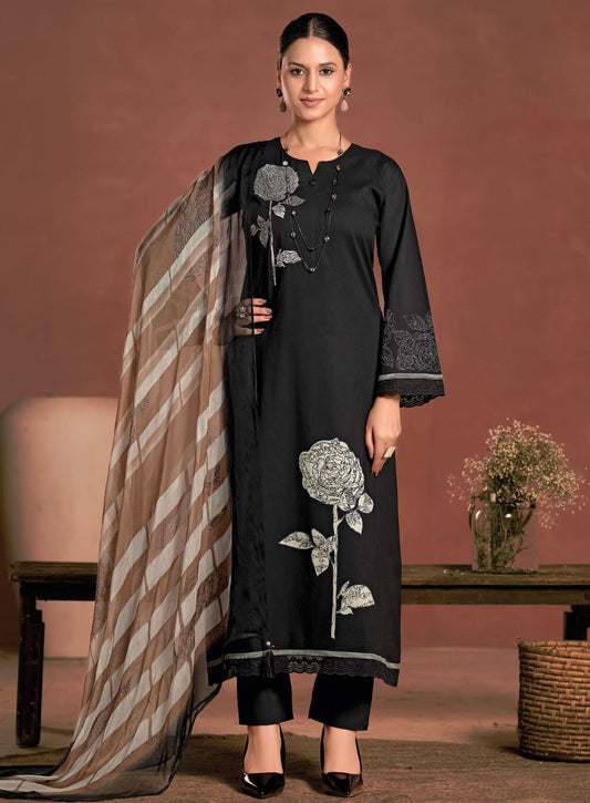 Pure Lawn Cotton Black Unstitched Salwar Suit Dress Material for Women