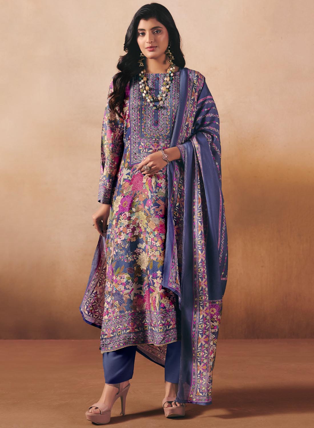 Party Wear Muslin Shimmer Unstitched Salwar Suit Material for Women