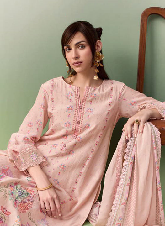 Pure Muslin Party Wear Unstitched Suit Dress Material with Embroidery