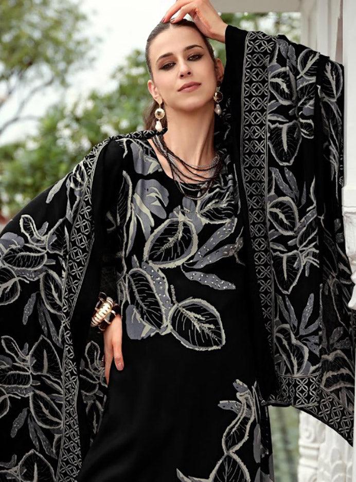 Black Viscose Pashmina Unstitched Winter Salwar Suit Set Material