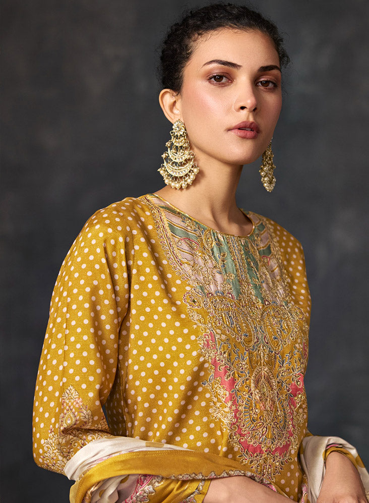 Party Wear Pure Muslin Unstitched Suit Dress Material with Chinon Dupatta