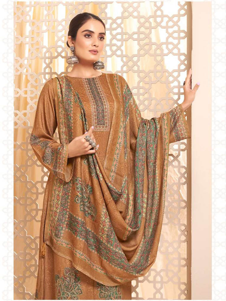 Brown Unstitched Pashmina Winter Salwar Suit Dress Material for Women Rupali