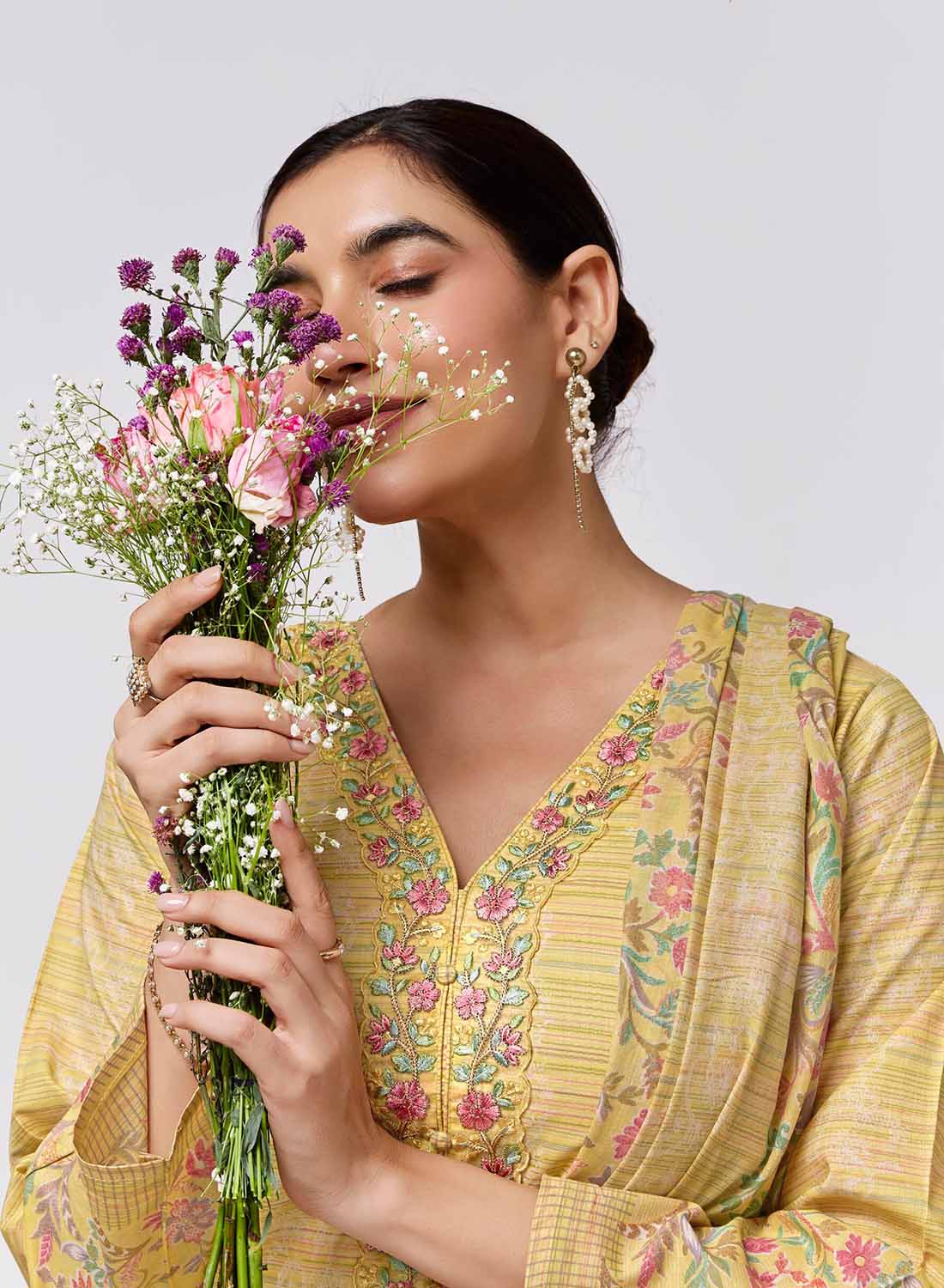 Cambric Cotton Unstitched Suit Set Material for Women with Embroidery