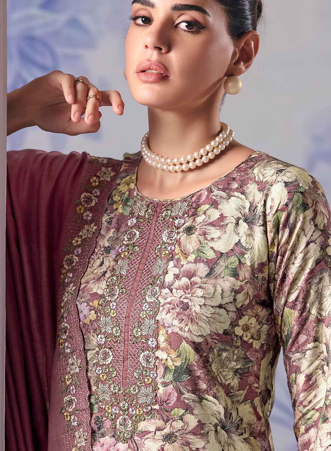Winter Pashmina Unstitched Suit Set Dress Material with Embroidery