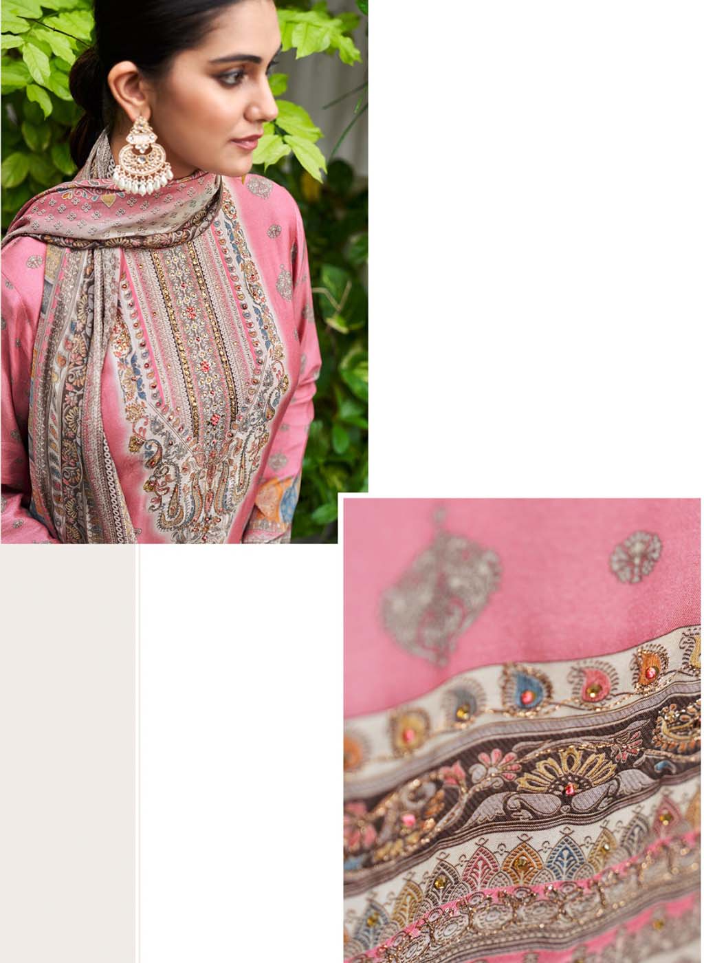 Pink Pure Muslin Party Wear Unstitched Suit Material for Women