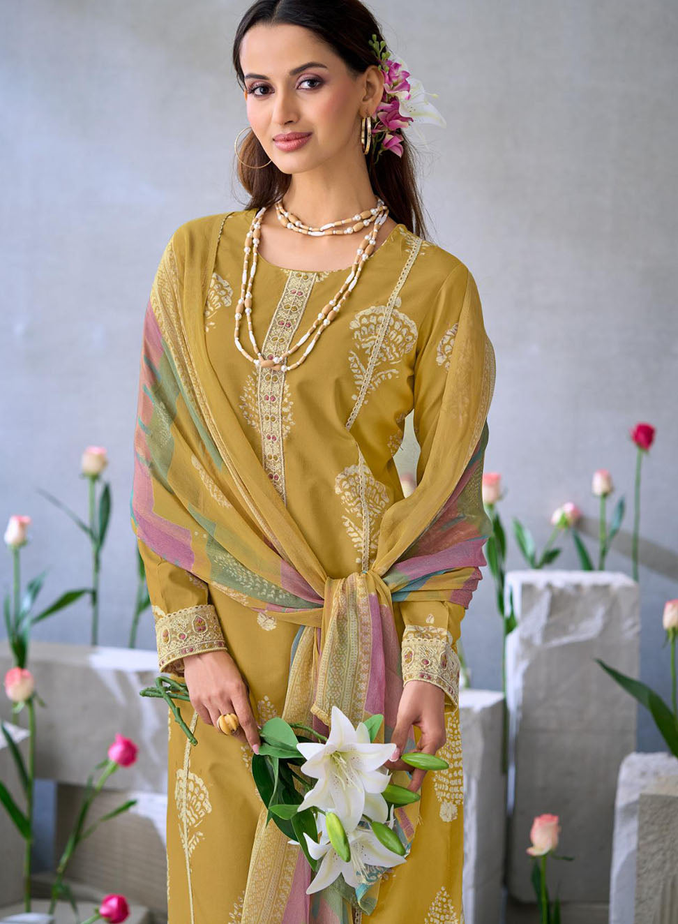 Pure Cambric Cotton Unstitched Suit for Women with Printed Dupatta