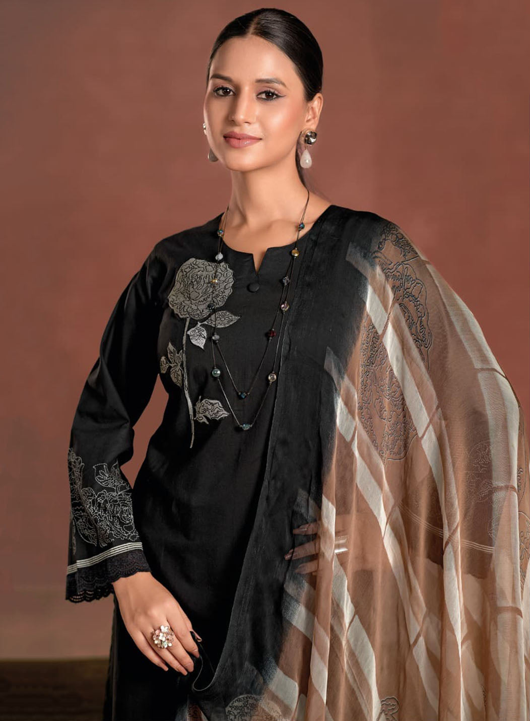 Pure Lawn Cotton Black Unstitched Salwar Suit Dress Material for Women