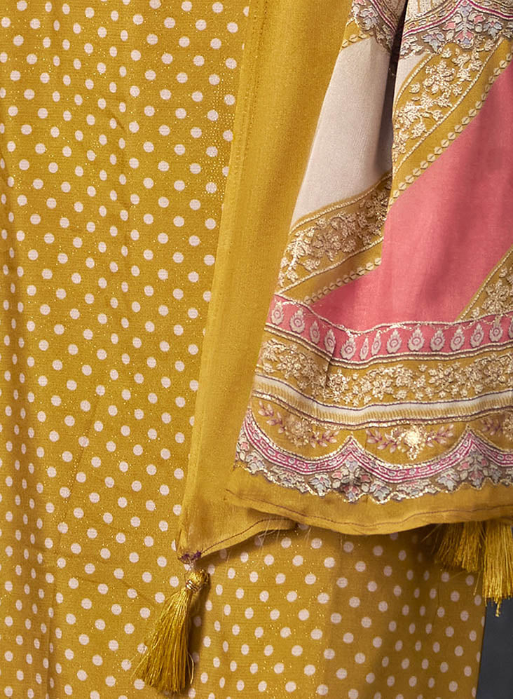Party Wear Pure Muslin Unstitched Suit Dress Material with Chinon Dupatta