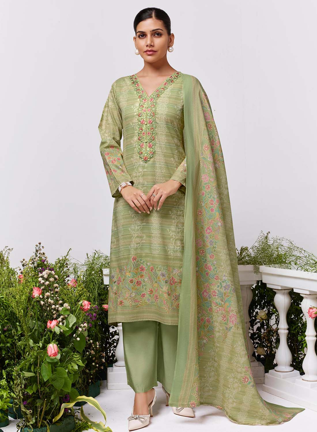Cambric Cotton Unstitched Suit Material for Women with Embroidery