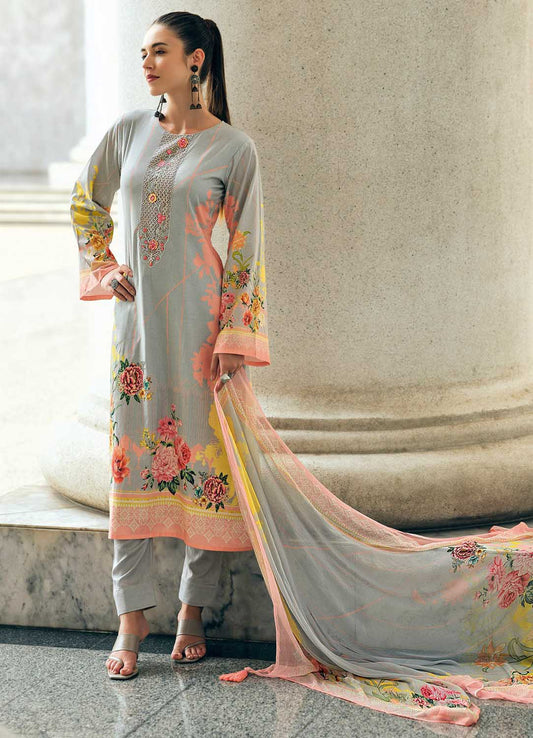 Sadhana Grey Unstitched Pashmina Winter Suit Dress Material for Ladies Sadhana