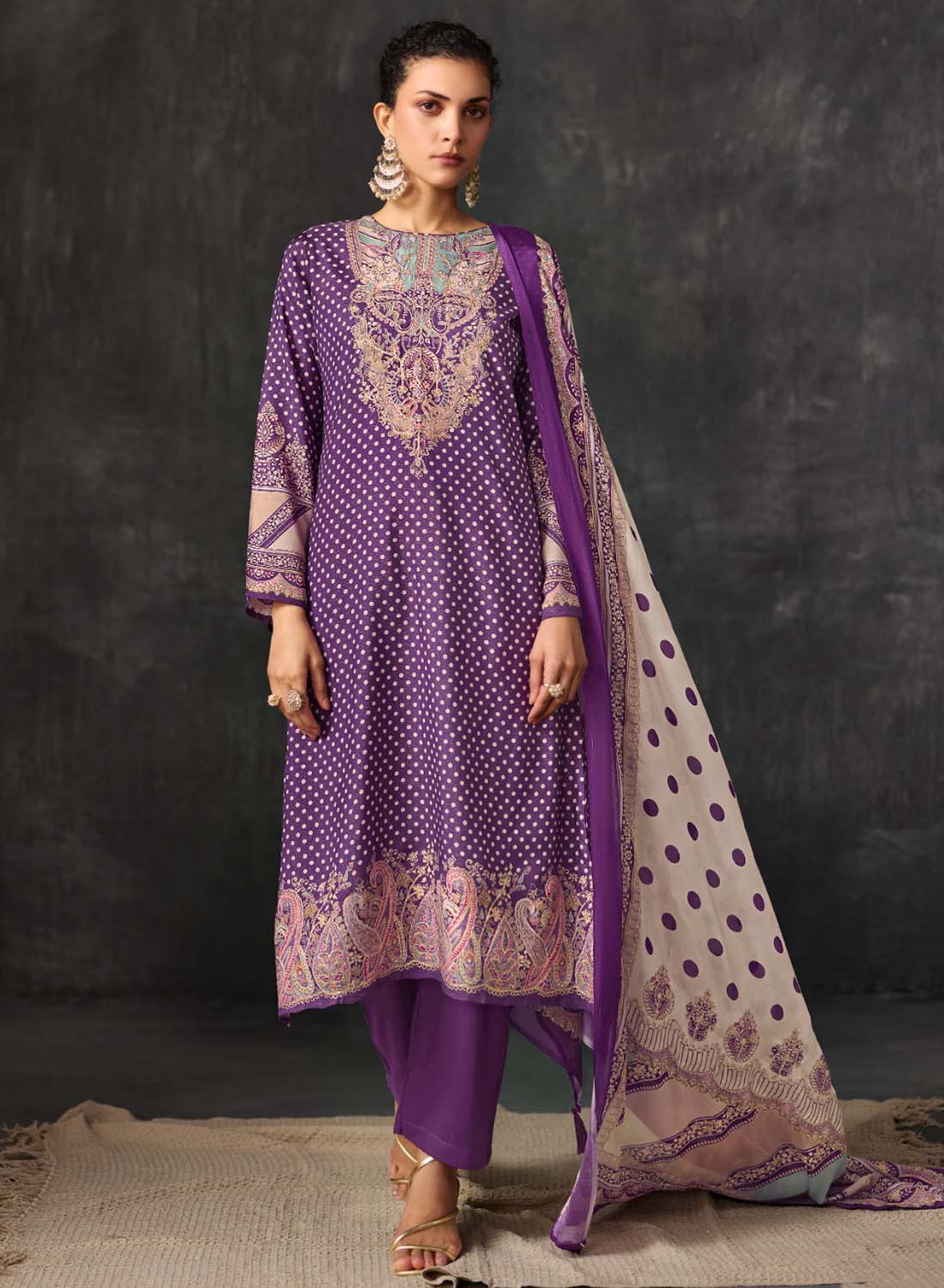 Party Wear Pure Muslin Unstitched Suit Material with Aari Hand Work