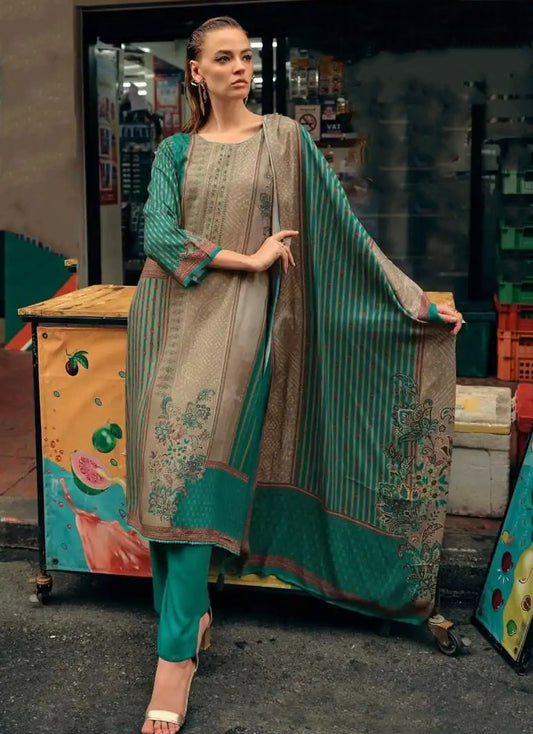 Teal Green Unstitched Pashmina Winter Salwar Suit Material for Women