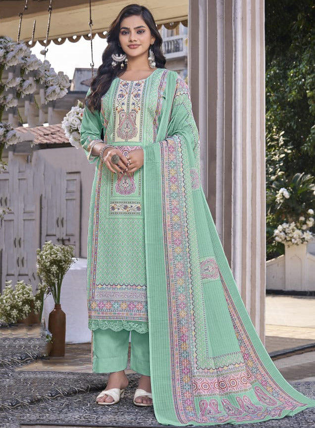 Printed Soft Cotton Unstitched Suit Dress Material with Dupatta for Women