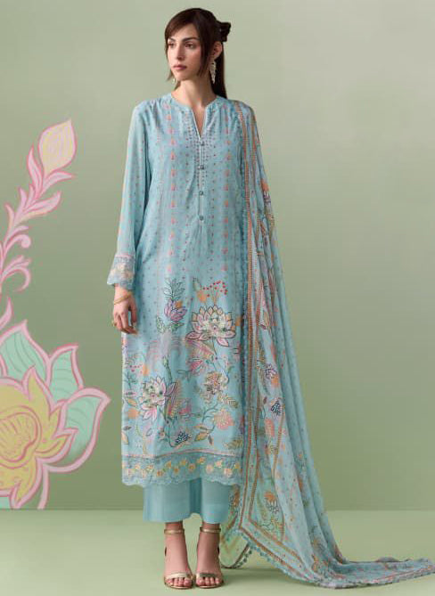 Pure Muslin Party Wear Unstitched Salwar Suit Material with Embroidery