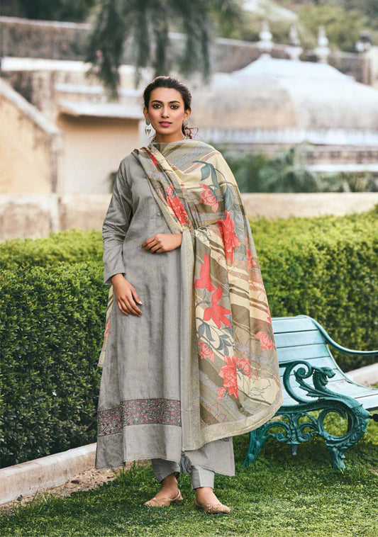 Kilory Pure Cotton Silk with Embroidery Grey Unstitched Suit Set
