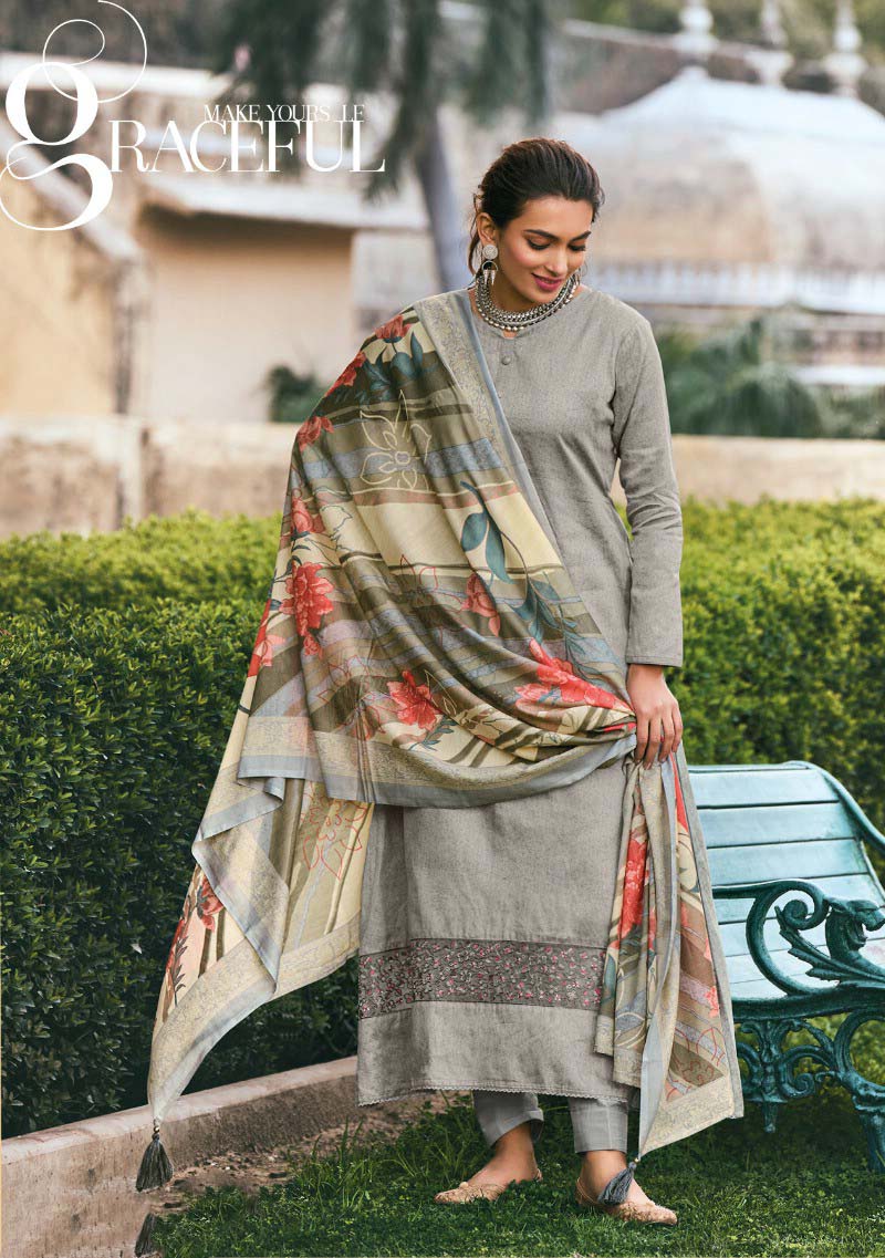 Kilory Pure Cotton Silk with Embroidery Grey Unstitched Suit Set Kilory Trends