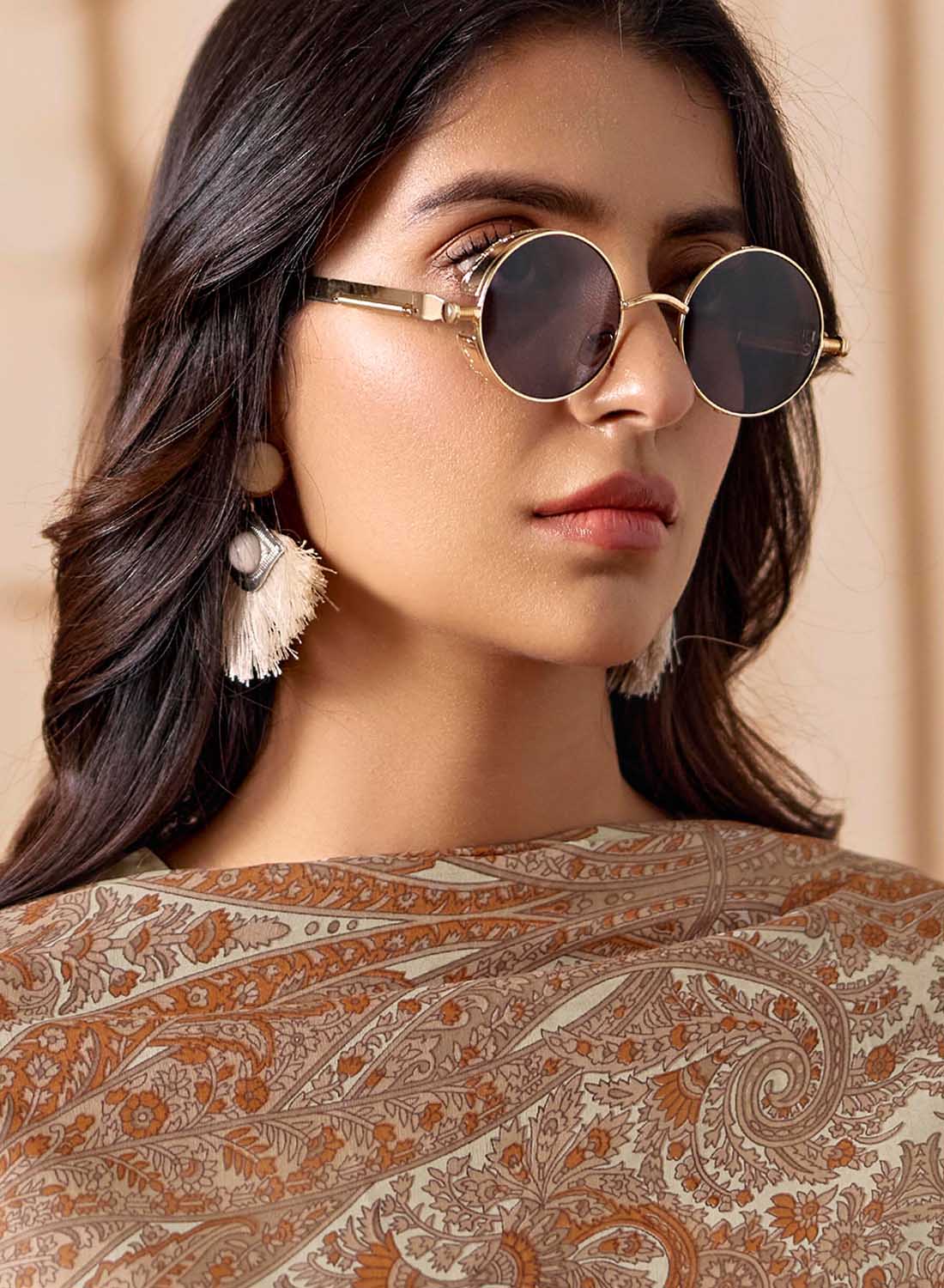 Beige Cambric Cotton Unstitched Suit Material Printed with Embroidery