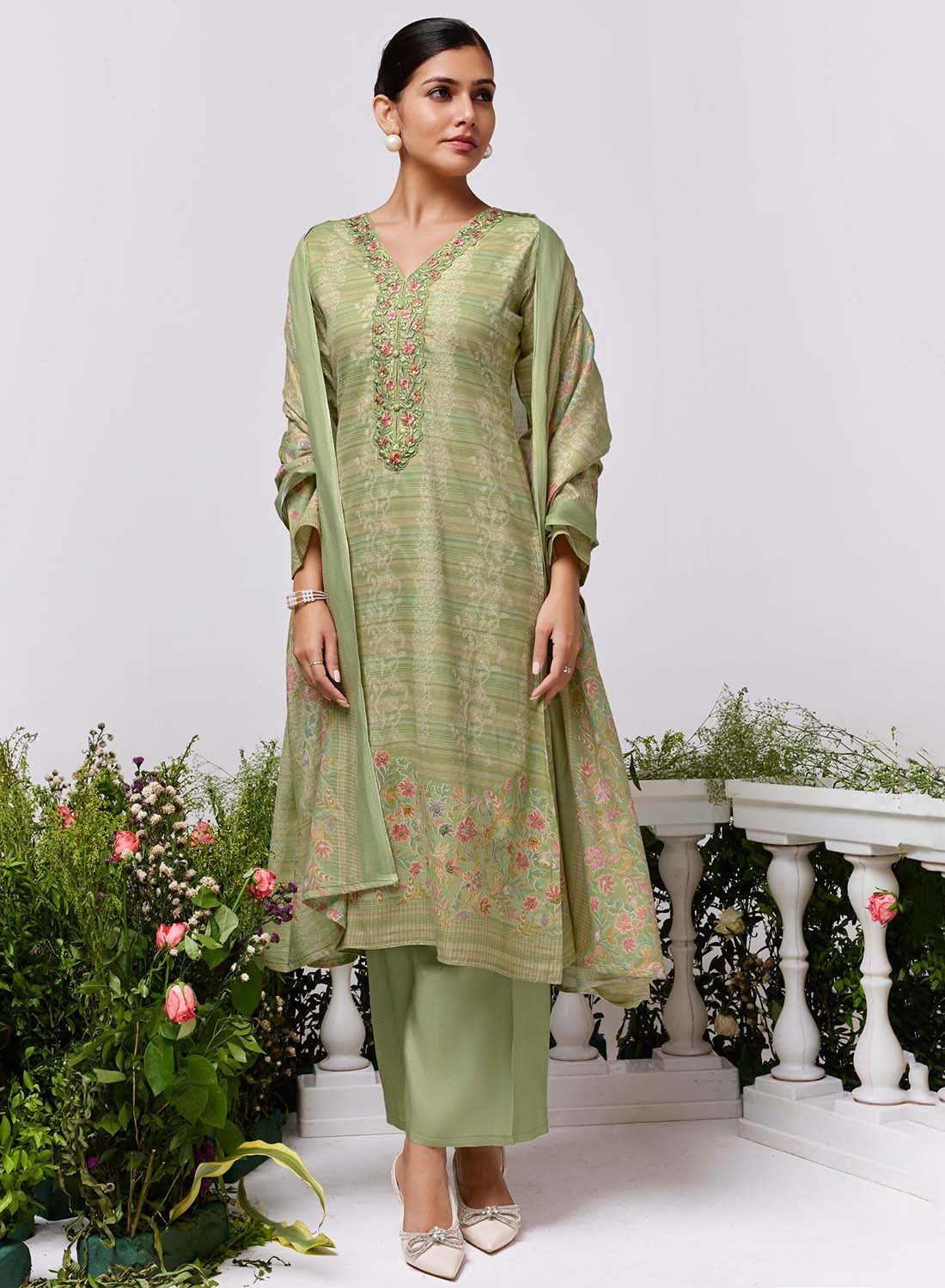 Cambric Cotton Unstitched Suit Material for Women with Embroidery