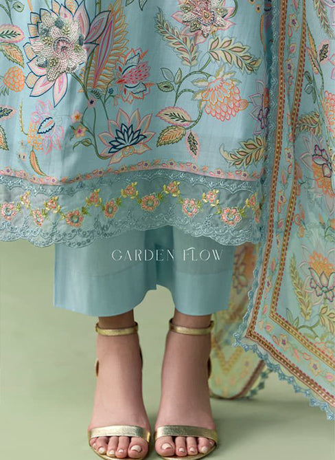 Pure Muslin Party Wear Unstitched Salwar Suit Material with Embroidery
