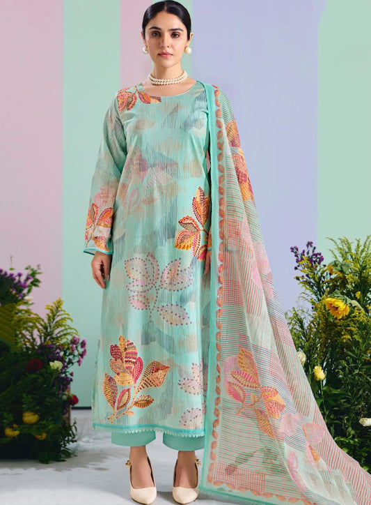 Premium Unstitched Pure Cotton Suit Dress Material with Chiffon Dupatta