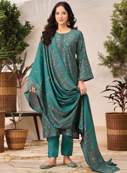 Fancy Modal Silk Teal Unstitched Salwar Suit Fabric Material for Women