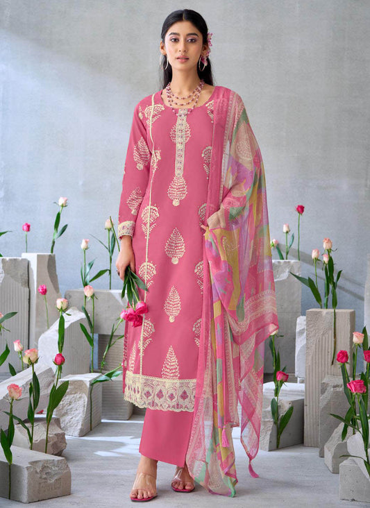 Latest Pure Cambric Cotton Unstitched Suit Material for Ladies