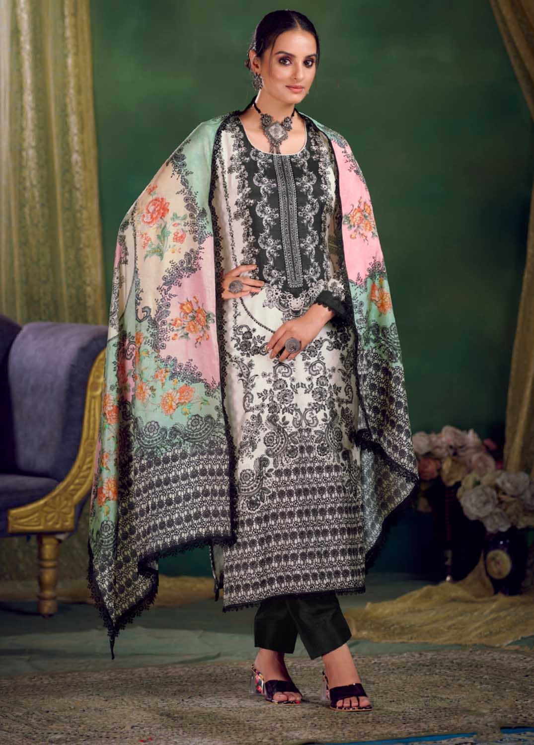 Unstitched Pakistani Print Pashmina Winter Suit Dress Material IBIZA