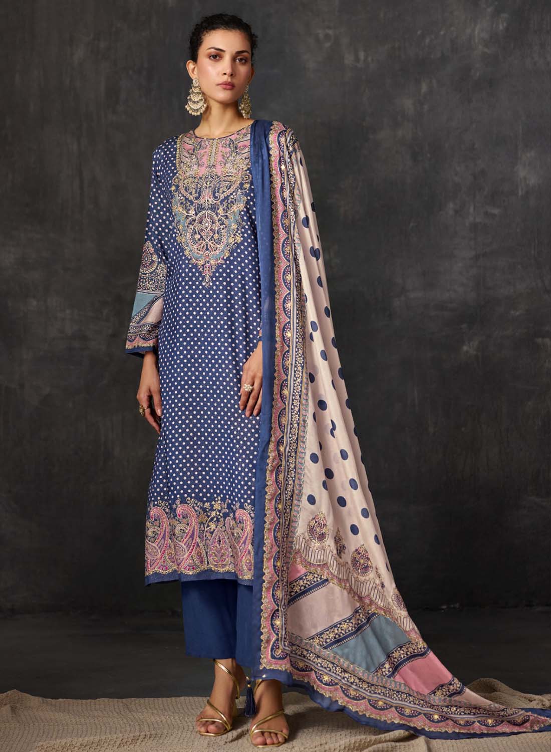 Pure Muslin Party Wear Unstitched Suit Material with Chinon Dupatta