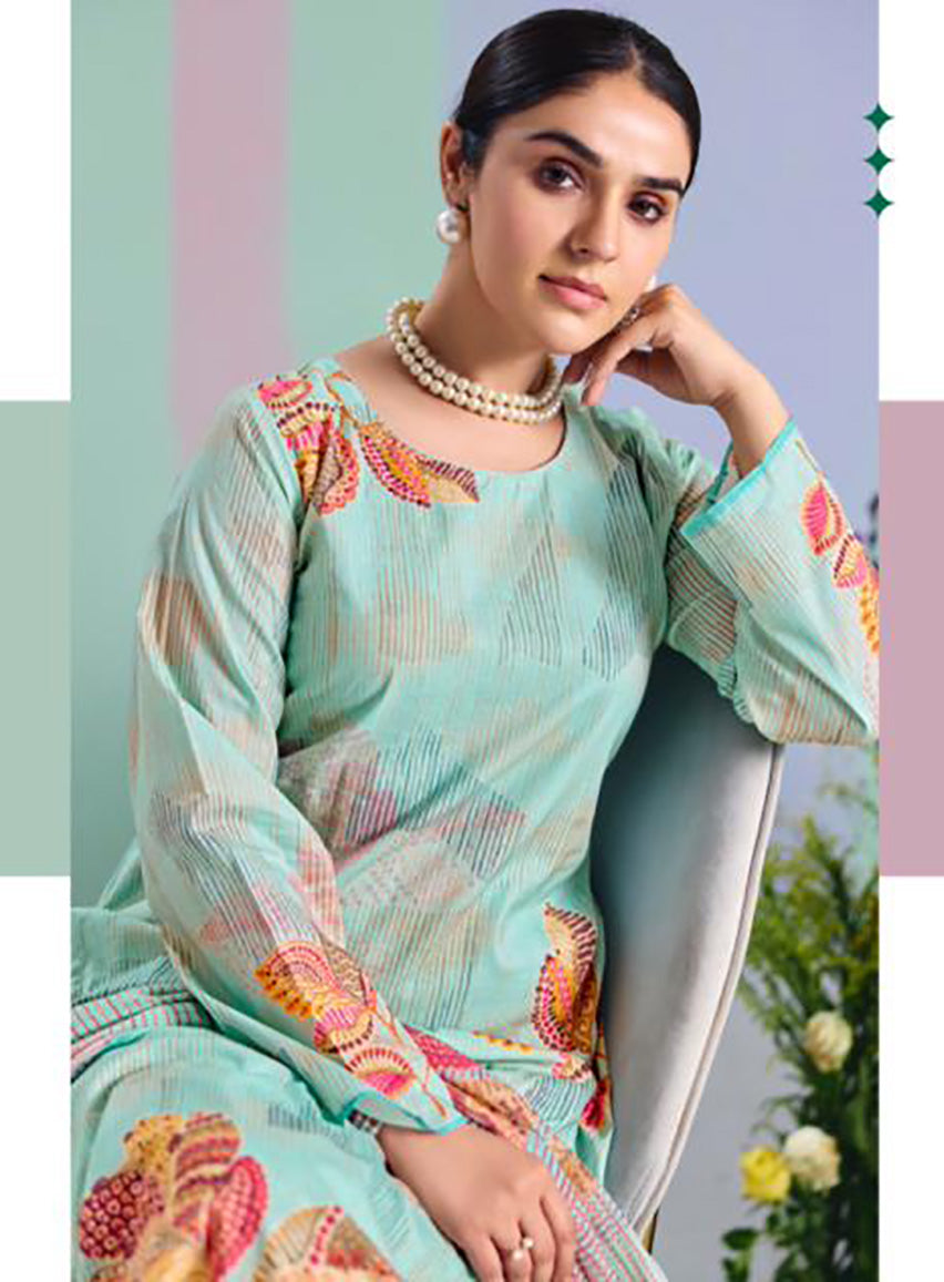 Premium Unstitched Pure Cotton Suit Dress Material with Chiffon Dupatta