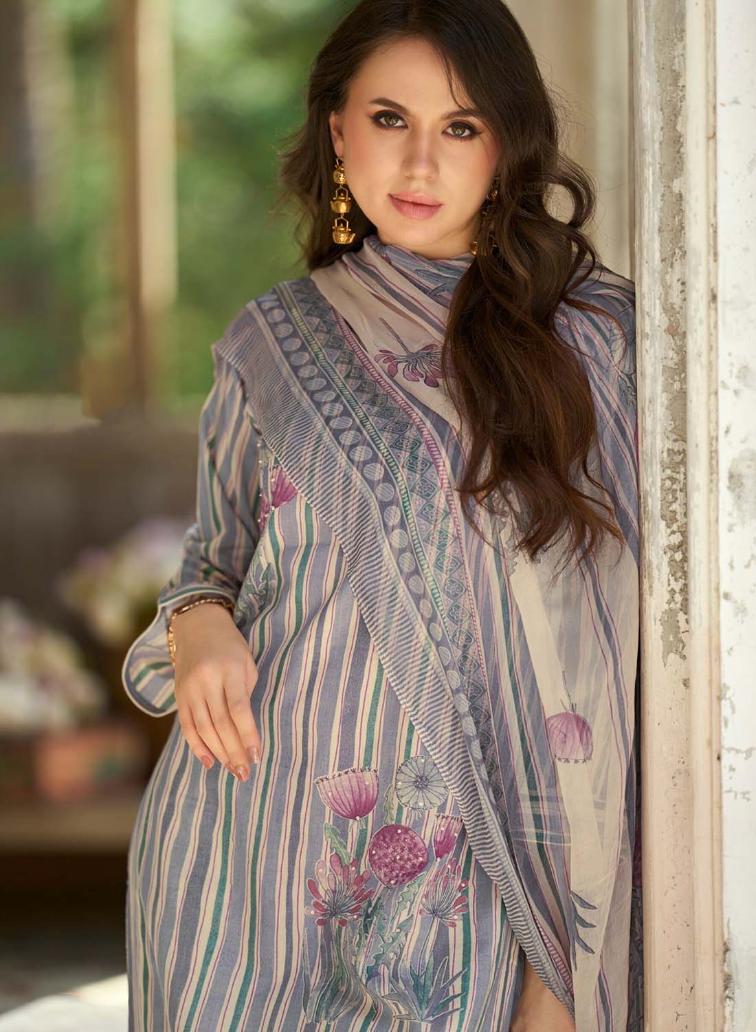 Grey Pure Cotton Daily Wear Unstitched Suit Material for Women