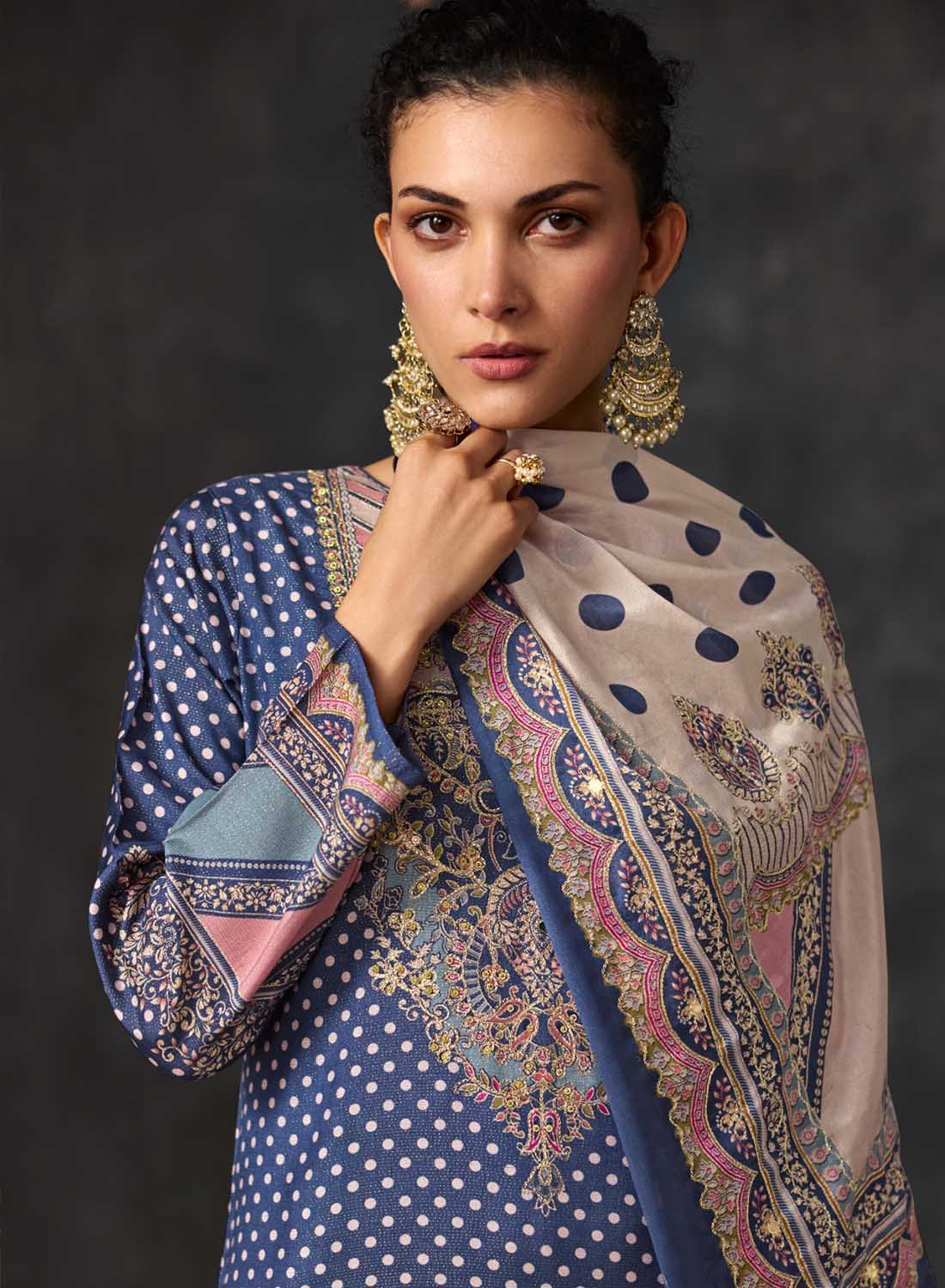 Pure Muslin Party Wear Unstitched Suit Material with Chinon Dupatta