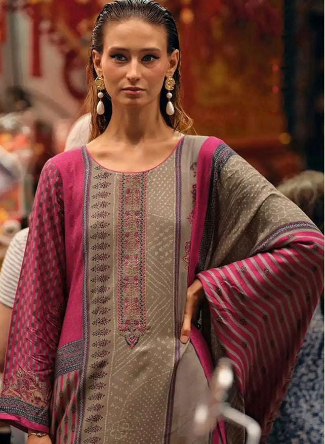 Pink Unstitched Pashmina Winter Salwar Suit Set Material for Women