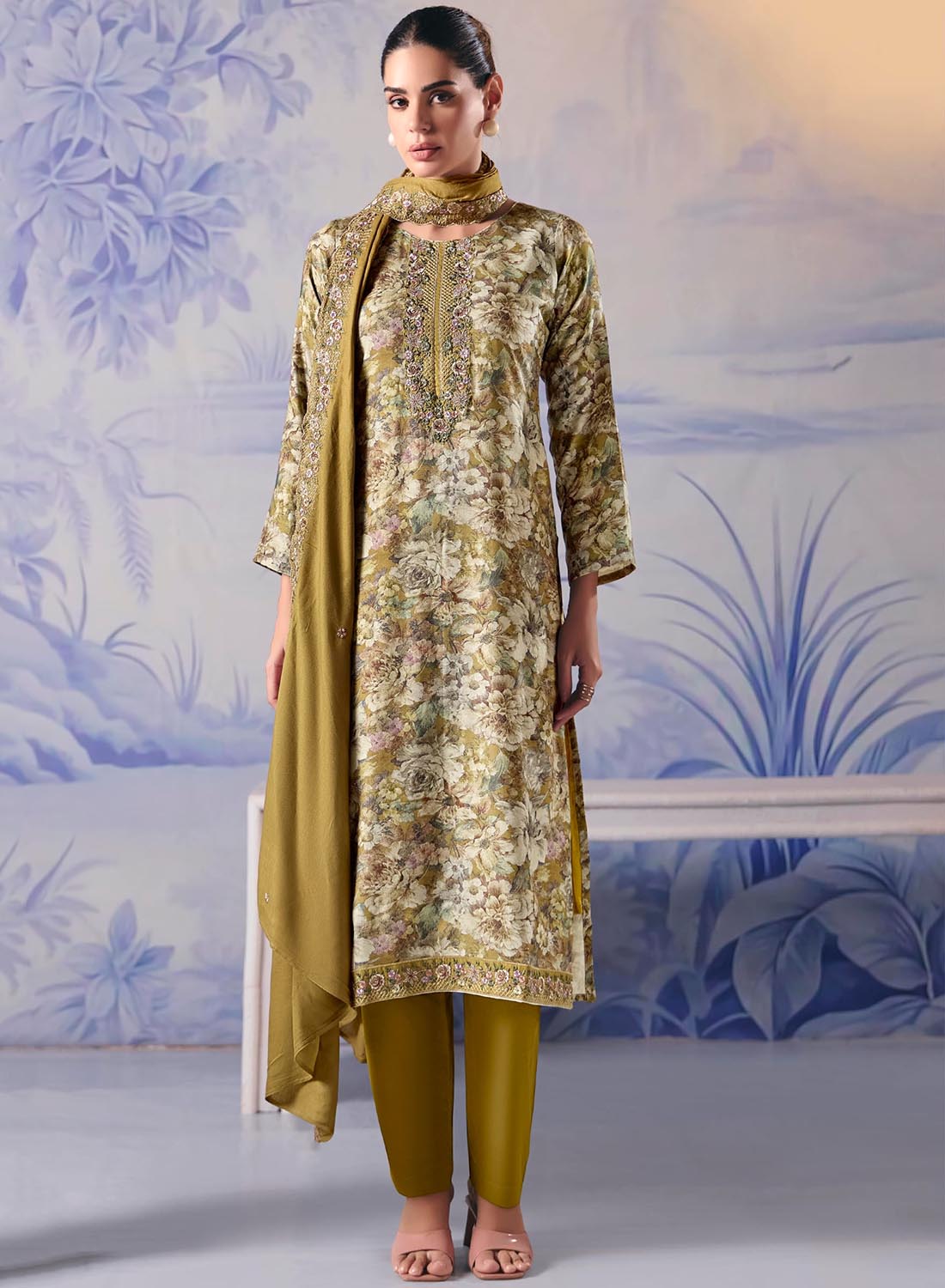 Pashmina Winter Unstitched Suit Set Dress Material with Embroidery