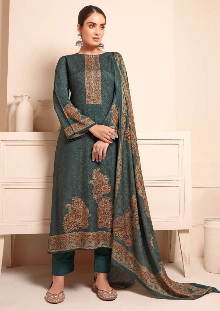 Green Unstitched Pashmina Winter Suit Dress Materials for Women Rupali