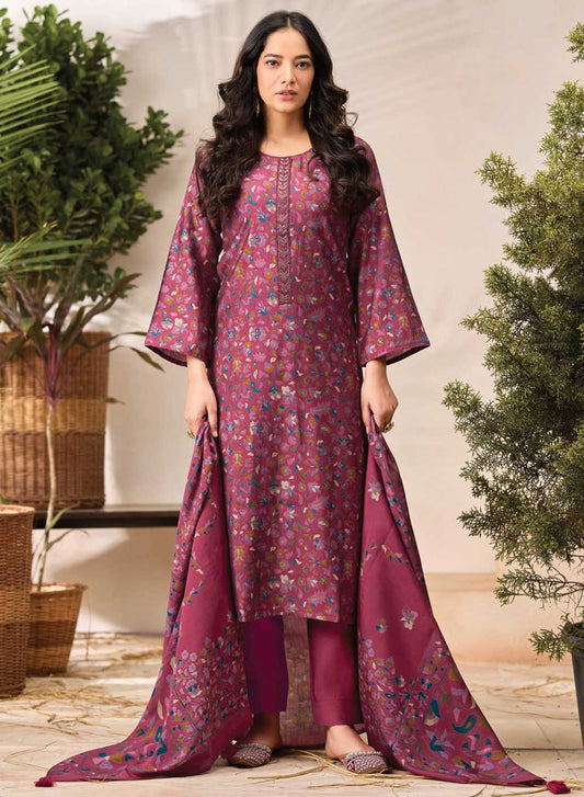 Fancy Modal Silk Pink Unstitched Salwar Suit Fabric Material for Women