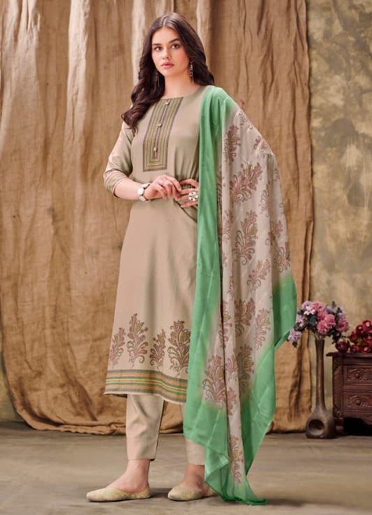 Rivaa Brown Cotton Satin Unstitched Suit Dress Material for Women