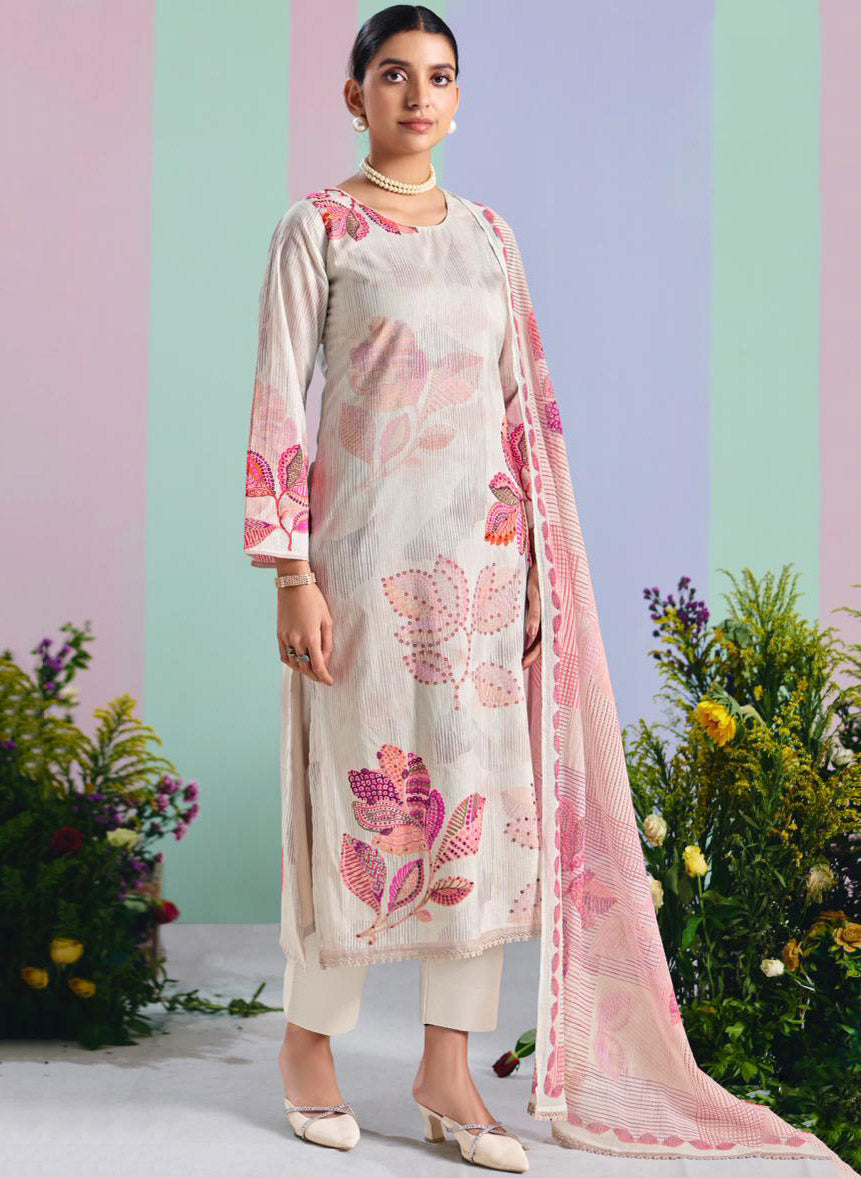 Premium Unstitched Pure Cotton Salwar Suit Material with Chiffon Dupatta