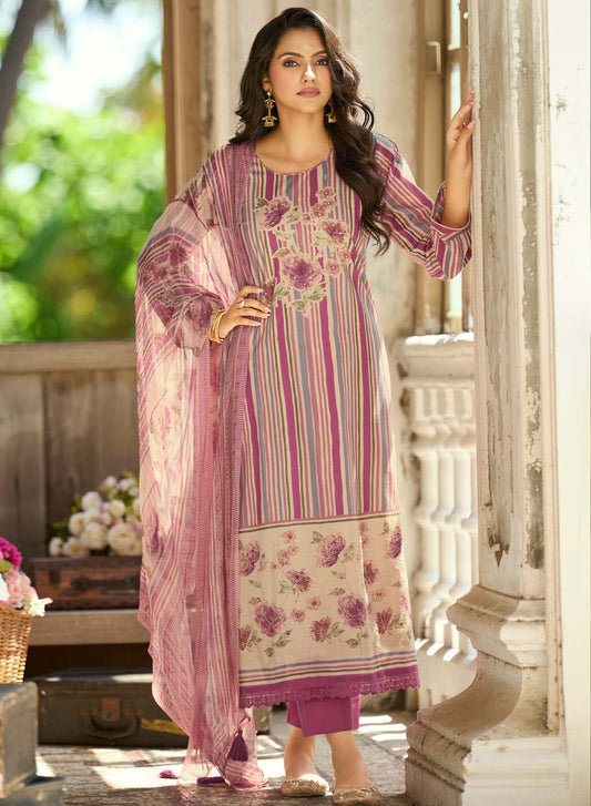 Pink Pure Cotton Daily Wear Unstitched Suit Material for Women