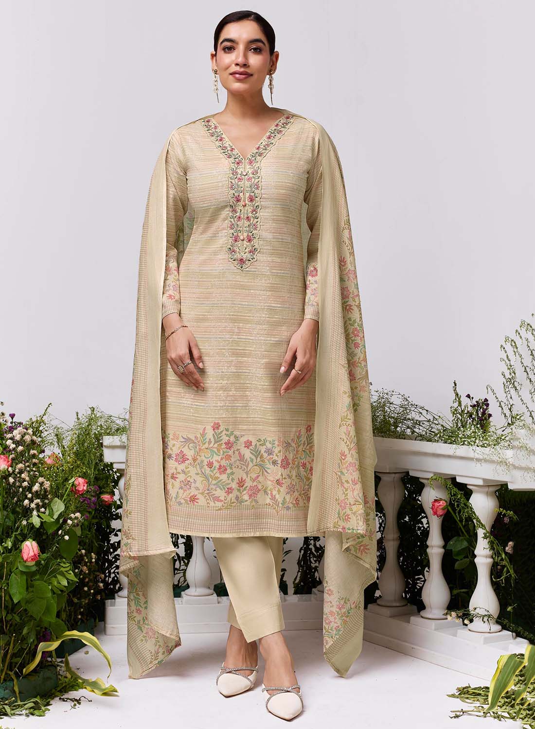 Cambric Cotton Unstitched Suit Dress Material for Women with Embroidery