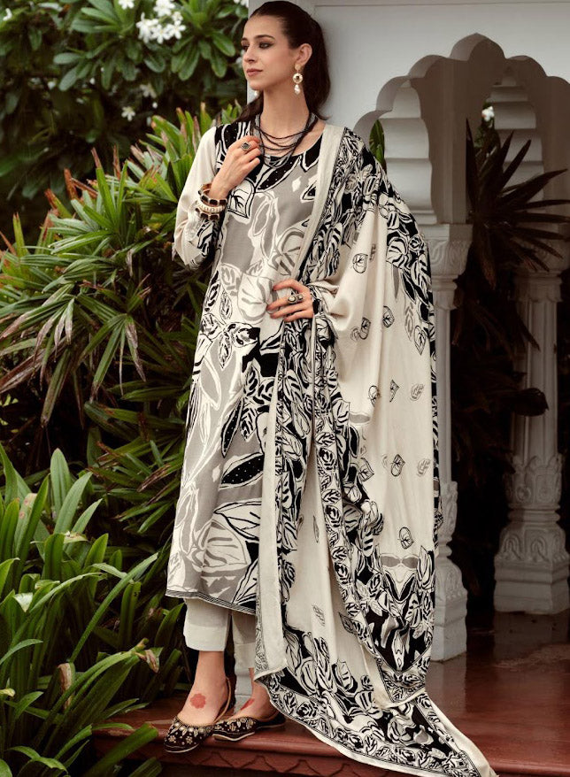 Cream Viscose Pashmina Unstitched Winter Salwar Suit Set Fabric Material