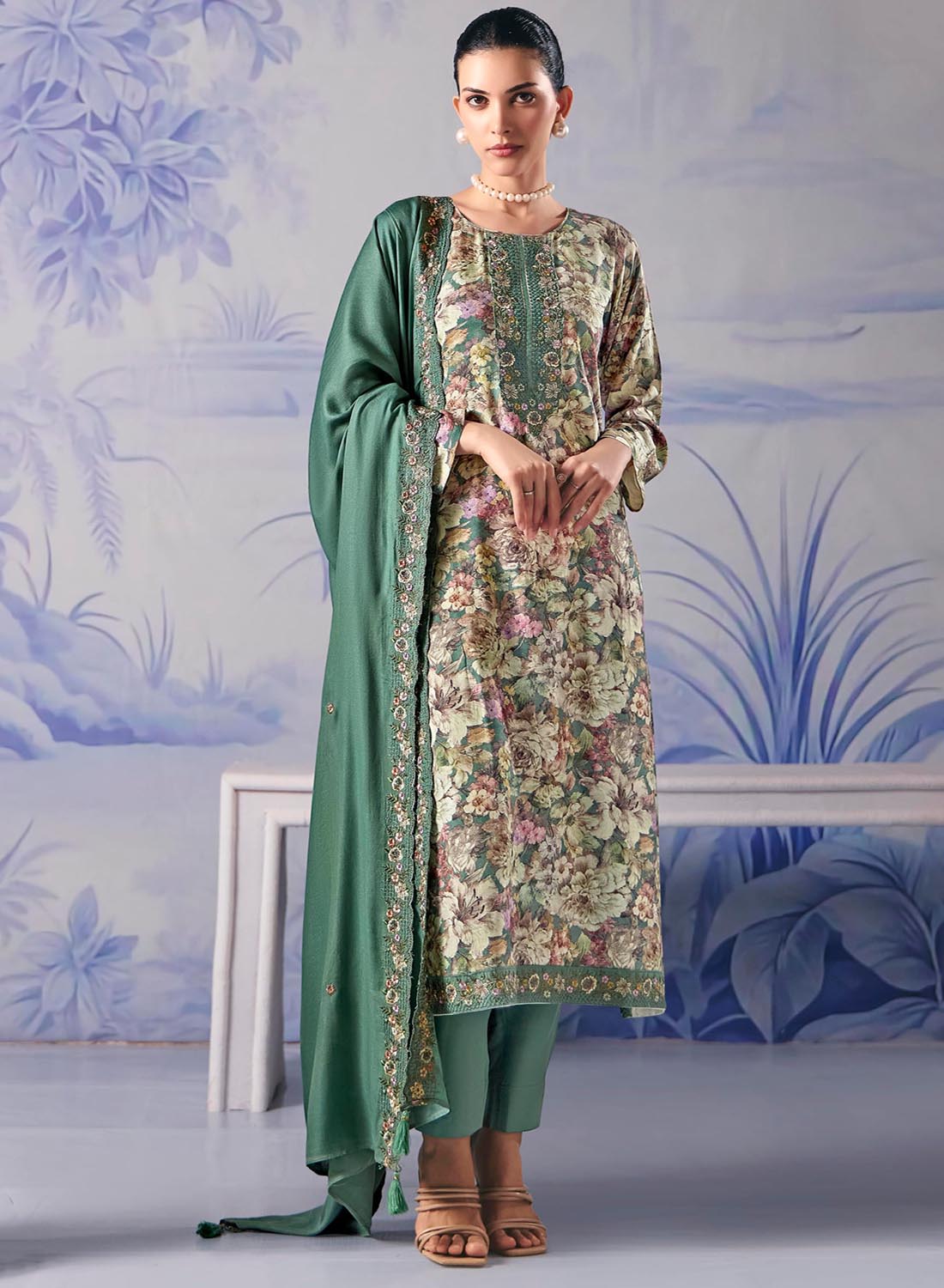 Winter Pashmina Unstitched Salwar Suit Set Dress Material with Embroidery