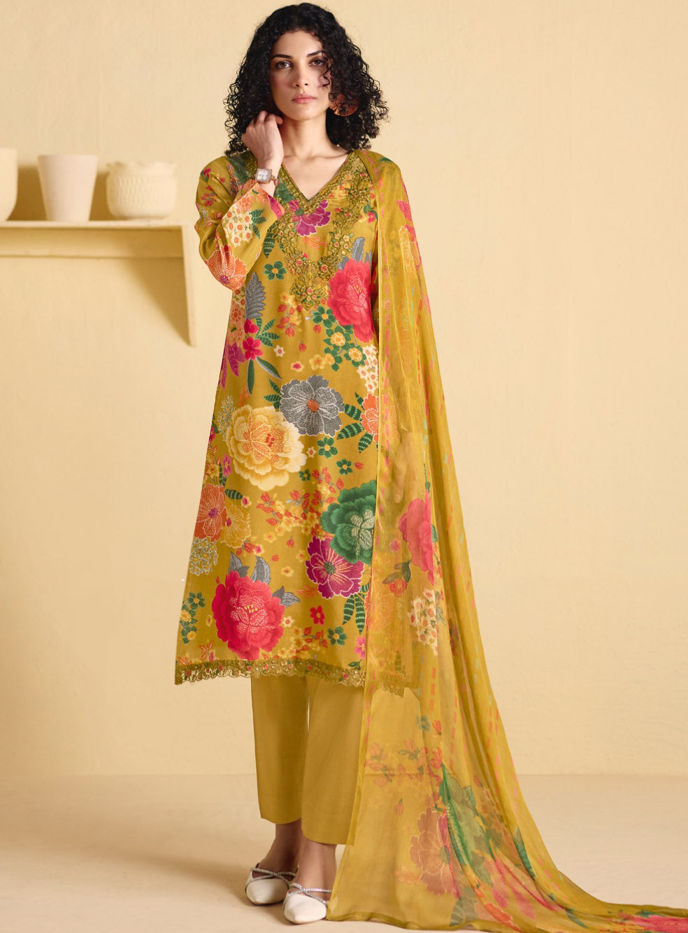 Muslin Unstitched Party Wear Salwar Suit Material with Embroidery