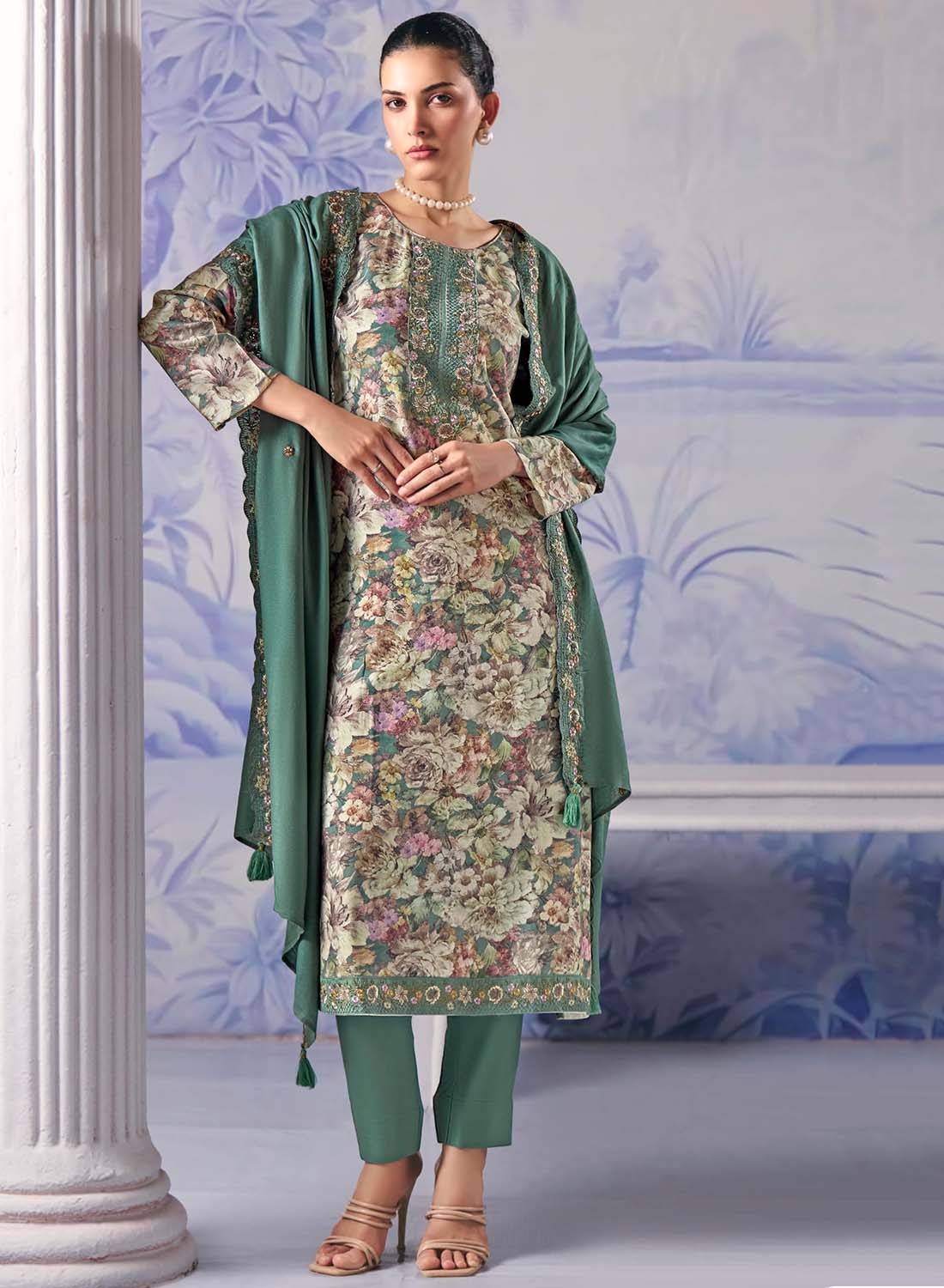 Winter Pashmina Unstitched Salwar Suit Set Dress Material with Embroidery