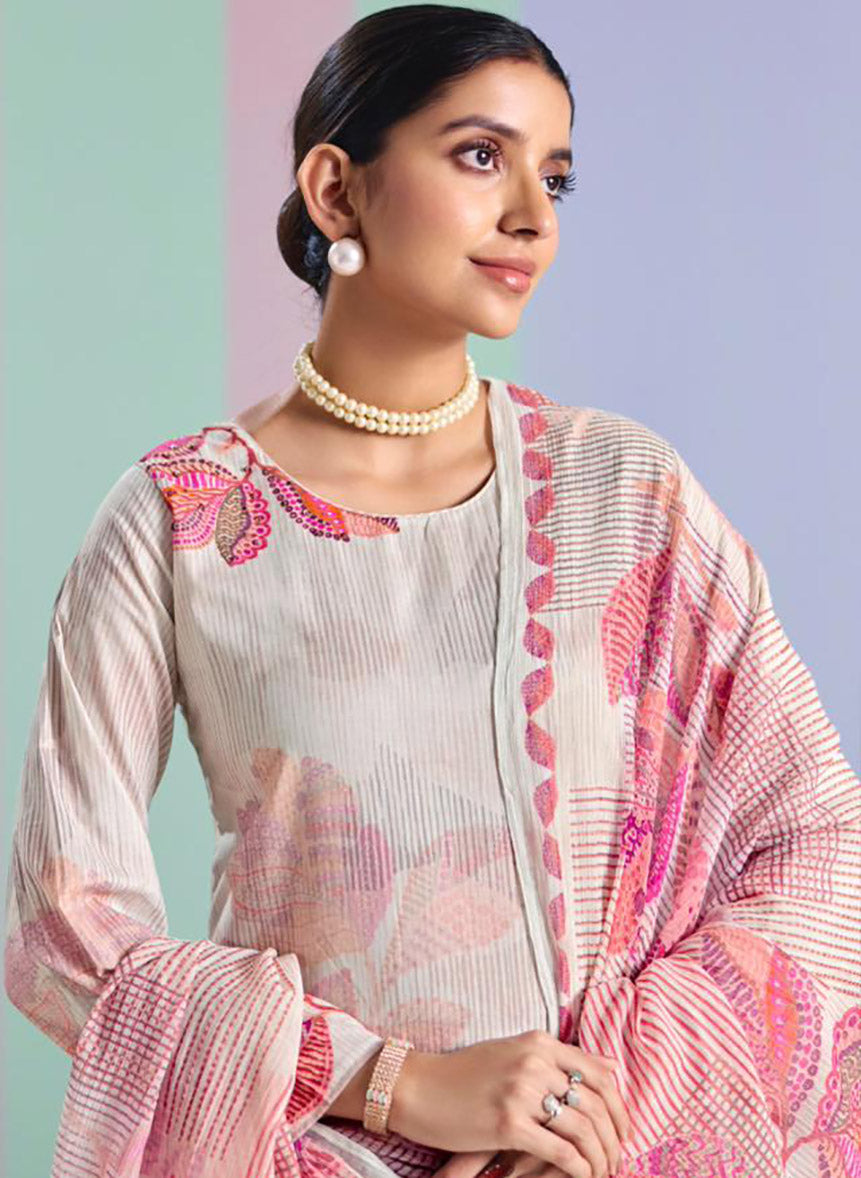 Premium Unstitched Pure Cotton Salwar Suit Material with Chiffon Dupatta